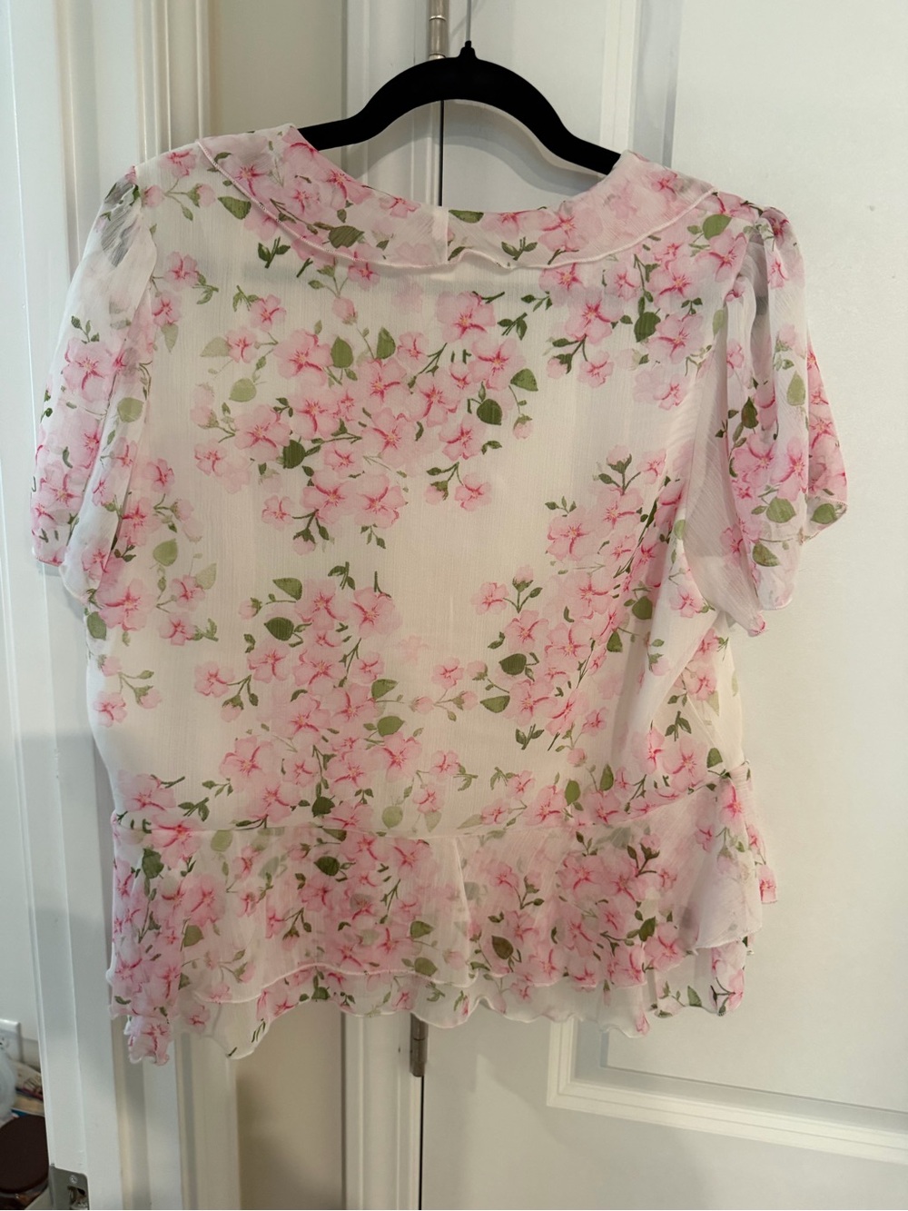 Hanae Mori Pink Floral Tie-Front Chiffon Blouse - Picture 4 of 7